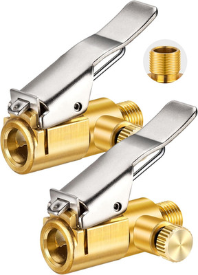 2-Pack Locking Tire Air Chuck, Brass Tire Inflator Hose Adapter W/Clip Adapter &