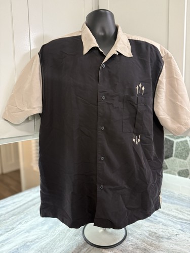 Vintage Centro Mens Shirt Bowling Button Up Preppy Creme Black Sopranos XL