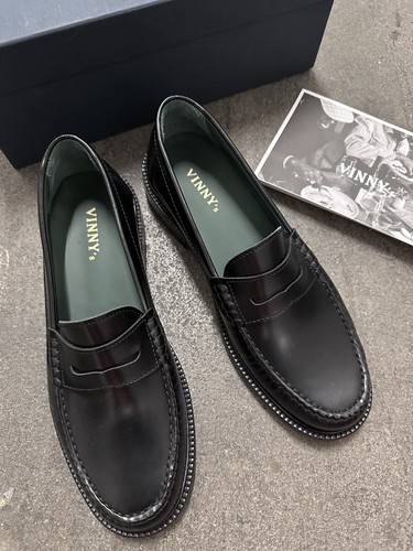 Vinny's Yardee Mocassin Loafers Black Polido Leather 44 NIB $350 - Picture 5 of 10