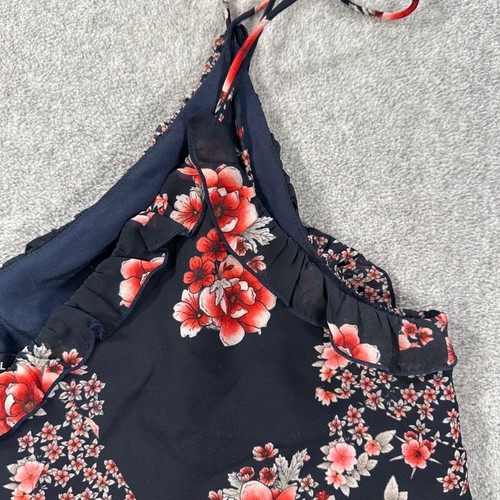 The Fifth Label Floral Cami Top Women's Large Navy Blue V-Neck Ruffle Bow - Picture 2 of 7