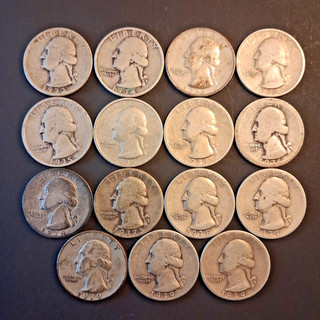Lot of 15! 1932 to 1939 Washington Quarters 90% Silver Circulated