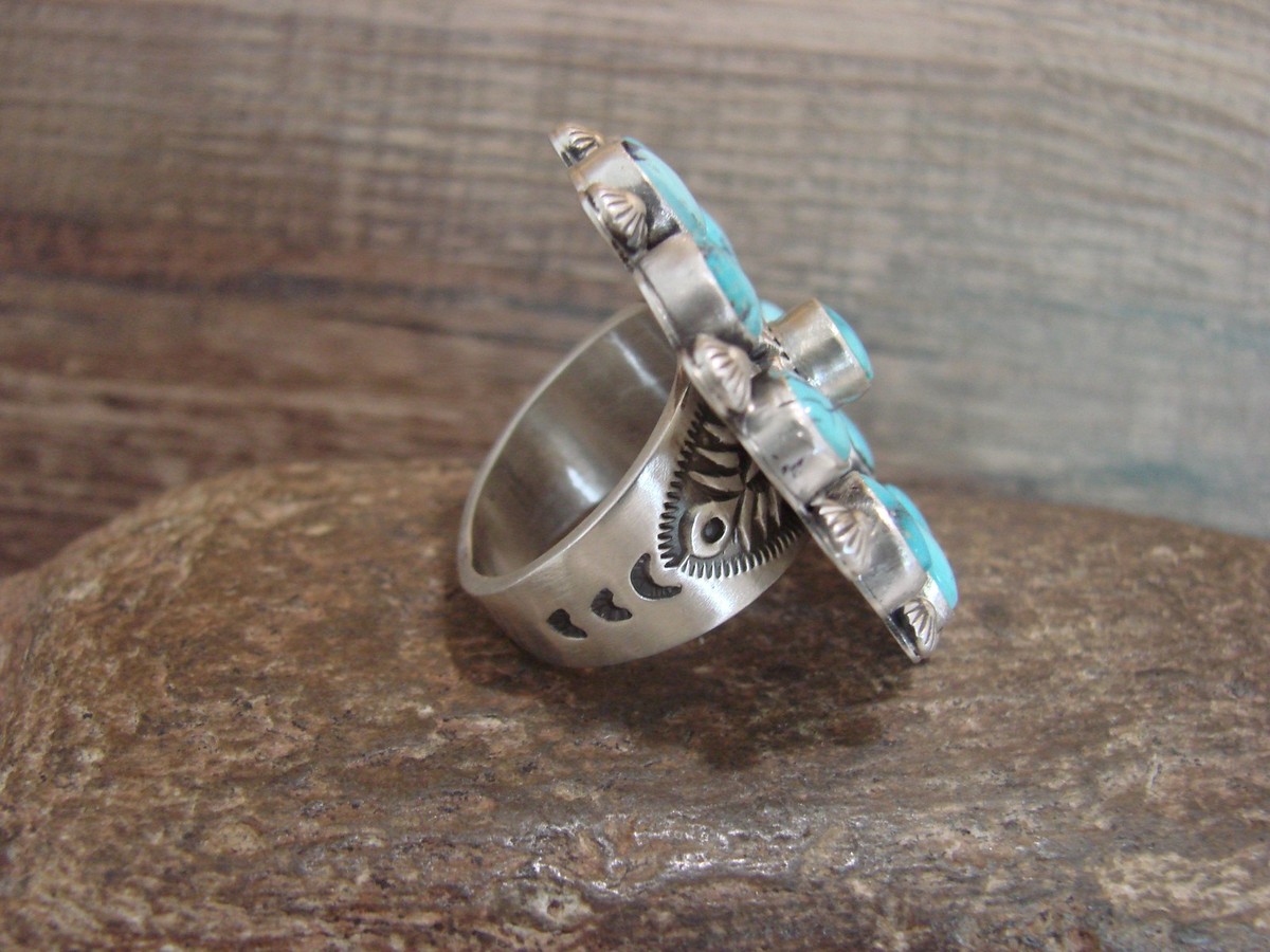 Native American Sterling Silver & Turquoise Cluster Ring