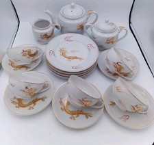 Japanese Dragon Ware Tea Set With Geisha Girl Lithophane Cups 18 Pieces