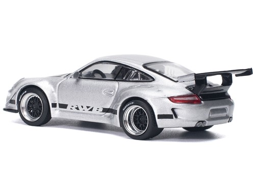 2023 RWB 997 Diecast Model Car 1/64 Scale Silver Metallic Black Stripes Hood - Bild 2 von 5