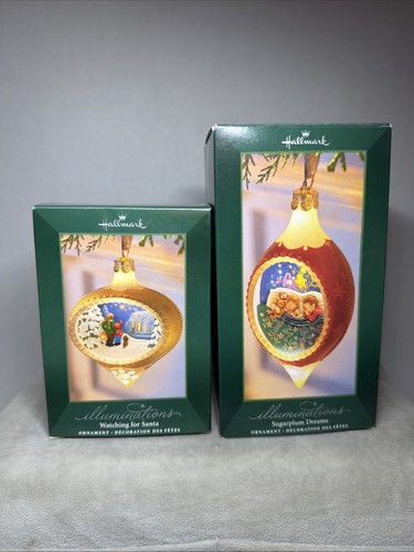 Lot Of 2 Hallmark Illuminations Ornaments  Watching For Santa - Sugarplum Dreams - Picture 2 of 2