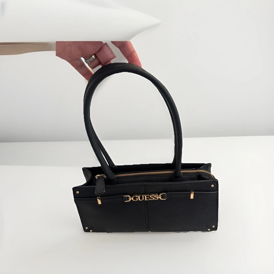 Guess Black Medium Satchel Handbag – Gold Logo & Charm – Women’s Purse - Image 2 of 4