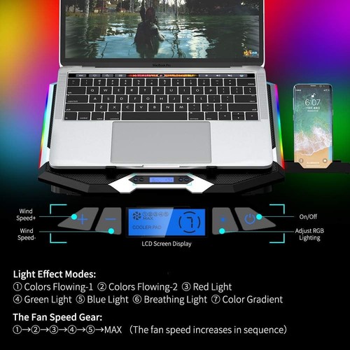 ICE COOREL Gaming Laptop Cooling Pad 15-17.3 Inch, Fan 6 Fans, Black - Picture 4 of 8