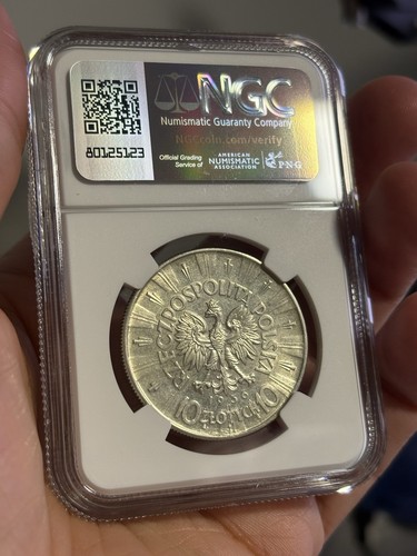 1936 Poland Silver 10 Zlotych Jozef Pilsudski NGC UNC - Picture 2 of 2