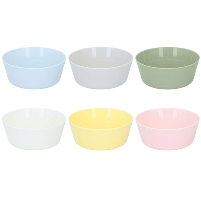 Set of 6 Plastic Cereal Bowls Coloured Stackable Breakfast Oatmeal Muesli Colour