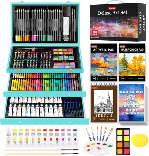 Art Supplies, Confezione da 192 Deluxe Art Set Disegno Pittura Forniture Art Kit con Acr - Foto 12 di 12