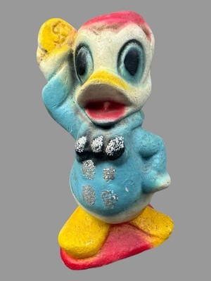 Vintage Figural Paint Decorated Plaster Donald Duck Carnival Chalkware Statue