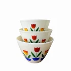 Vtg Fire King 3 Pc Ivory Tulip Splash Proof Nesting Mixing Bowls 7.5/8.5/9.5"