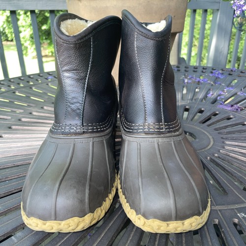 LL Bean Lounger Boots Leather Brown Duck Shearling USA Maine Mens 9 / GM LINED - Picture 20 of 22