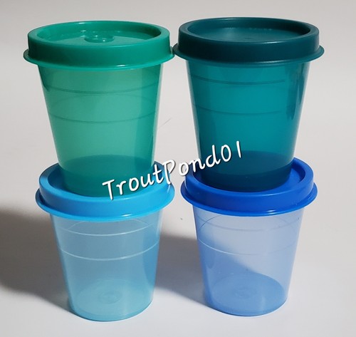 TUPPERWARE Midgets Mini Bowls 2 oz Set 4 Small Cups Shades of Blue and Teal New - Picture 2 of 4