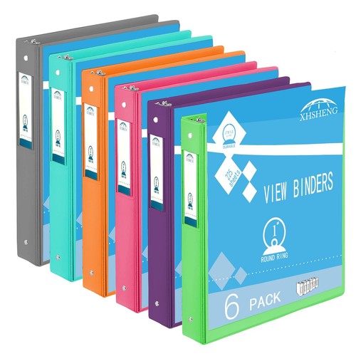 3 Ring Binders,1” Round Ring, Holds 8.5 * 11inch Papers, with 2 Pockets,6 Col...