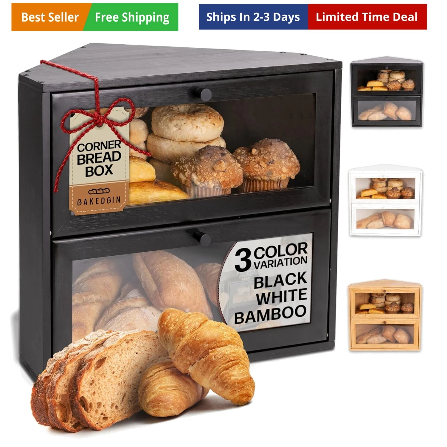 Corner Bread Box for Kitchen Countertop - New 2026 Airtight Design - Extra La...
