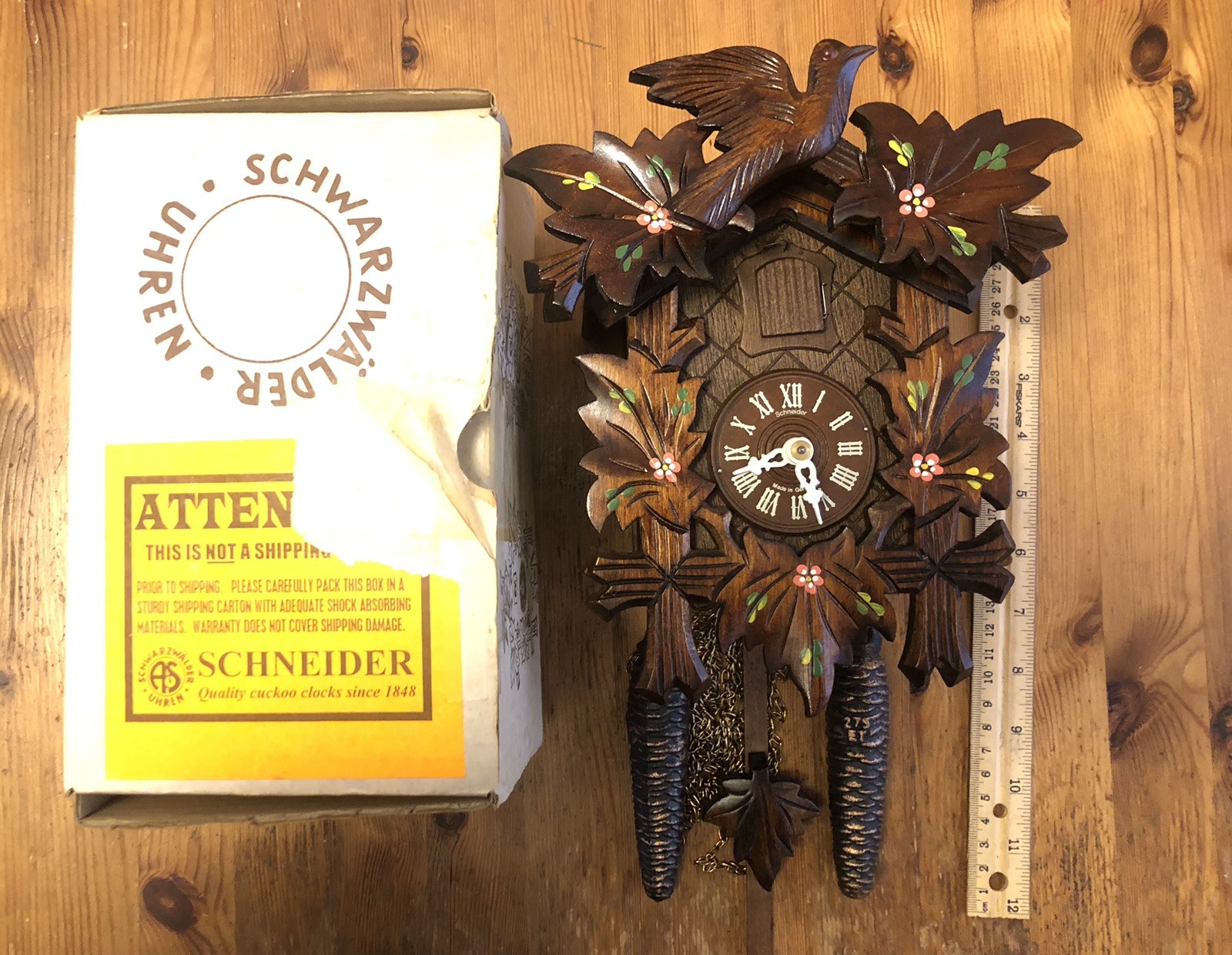 Schneider Hand Painted Flowers Black Forest Cuckoo Clock--Excellent Condition