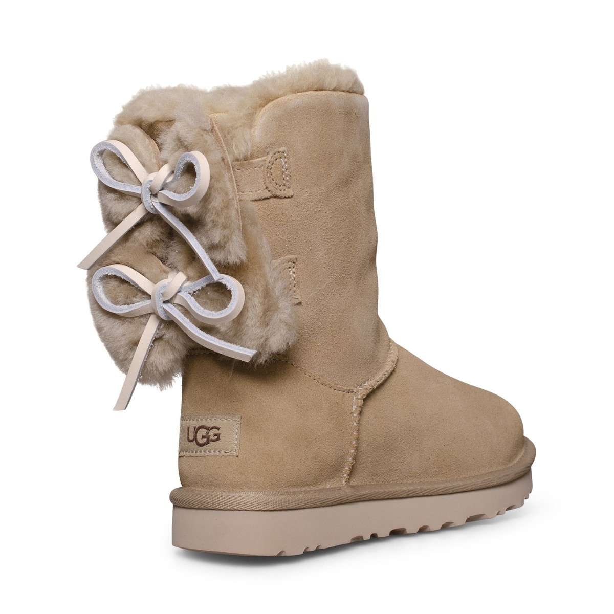 UGG CLASSIC DOUBLE BOW SHORT MUSTARD SEED SUEDE WOMEN'S