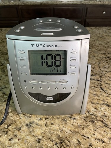 TIMEX INDIGLO T619T Nature Sound Machine CD Player Clock Radio Digital **WORKS**