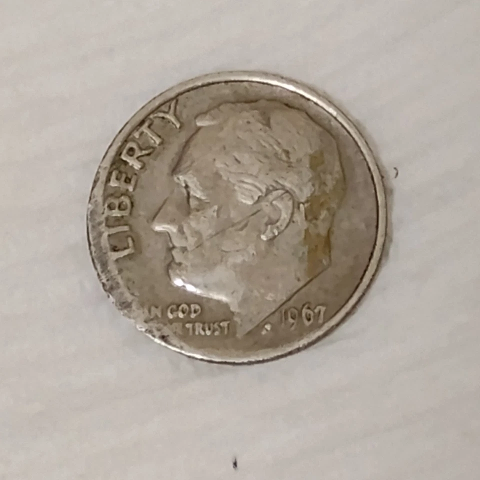 1967 roosevelt dime no mint mark damage coin circulated - Image 4 of 4