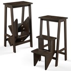 Costway 3 Tier Folding Step Stool 3-in-1 Rubber Wood Ladder Storage Shelf Brown