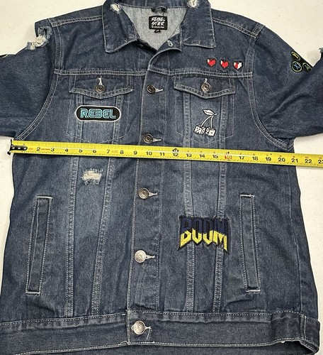 Chaqueta Denim Rebel Star Para Hombre Talla Grande Azul Juego Sobre Bordada Envejecida - Imagen 7 de 9