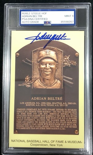 Adrian Beltre signiert Gold HOF Plakette Postkarte Yellow Ranger Autogramm PSA/DNA 9