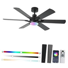 52in Ceiling Fans with Lights RGB Ceiling Fan with Light and 52 Inch Black
