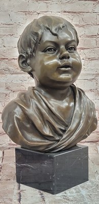 Hand Made Genuine Bronze Sculpture Bust of a Young Boy by Milo Statue Decorative