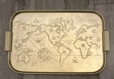 Arthur Armour Mid Century Hammered World Map Atlas Tray Decor 18" x 12" - K3