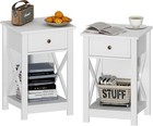White Nightstand Set of 2, Modern X-Design Night Stand,Bedside End Table
