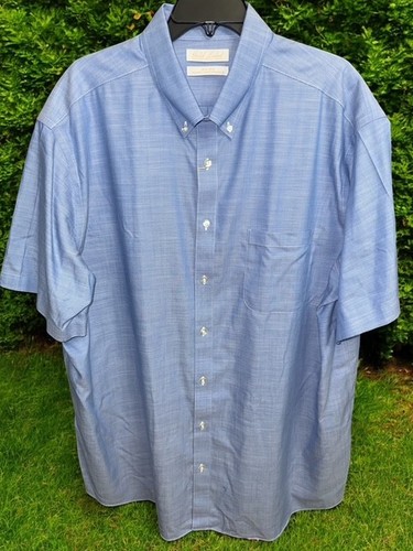 Gold Label 2XT Shirt Blue Cotton Non-Iron Short Sleeve Roundtree Yorke Tall Man - Picture 2 of 4