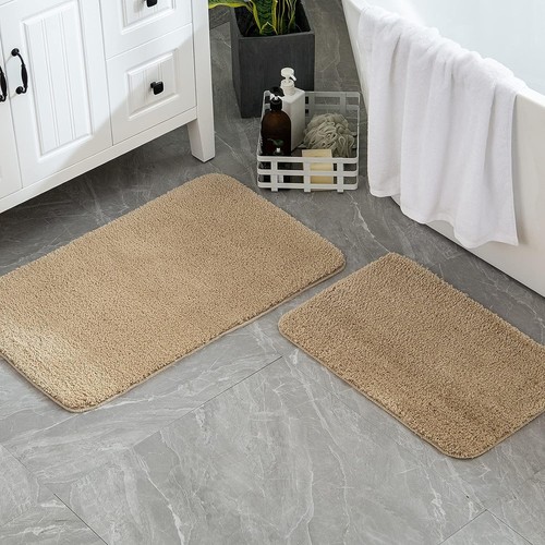 Badematte Badezimmerteppich Mikrofaser rutschfest Waschbar 70x120 cm Beige - Bild 4 von 10