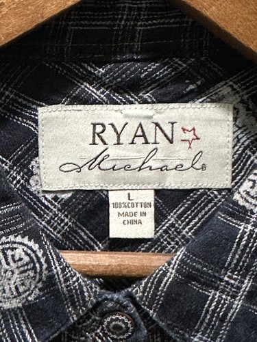 Ryan Michael Double Flare Sleeve Western Rodeo Shirt Button Snap Blue White Sz L - Picture 4 of 5