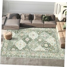 Boho Vintage Area Rugs 8 10 Washable Non-Slip Traditional Green Area Rug for