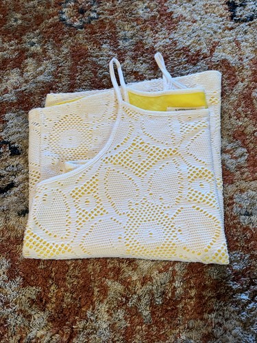 Anthropologie Tanktop Damen klein weiß Häkelspitze Blumen gefüttert gelb Trägertop - Bild 10 von 10