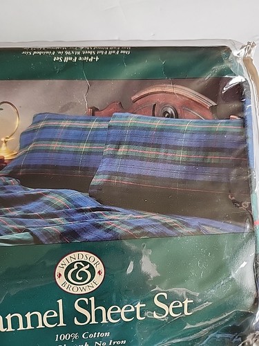 Windsor Browne Flannel Sheet Set Cotton 4 Piece Full Hunter Navy Plaid Isreal - Picture 2 of 13