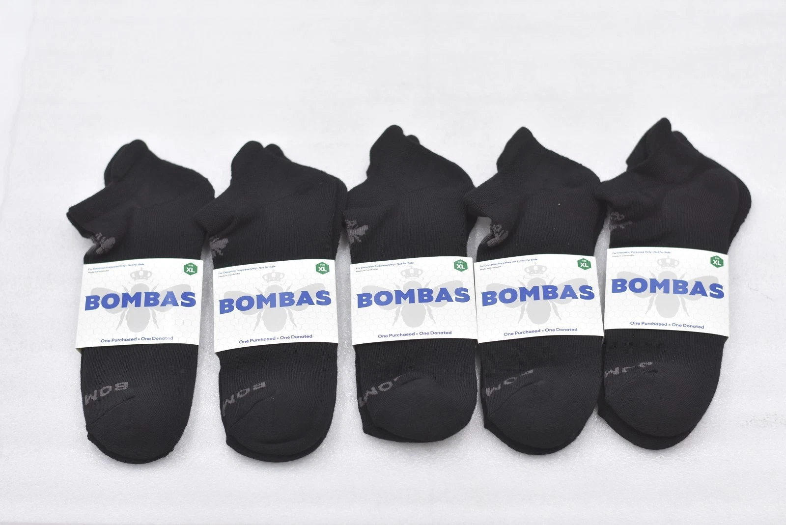 Lot of 5 Bombas Men's Cushioned Comfort Ankle Socks Black Size XL