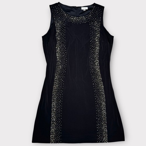 Vestido midi de jersey elástico con tachuelas negras doradas de Calvin Klein talla grande 20W - Imagen 3 de 17