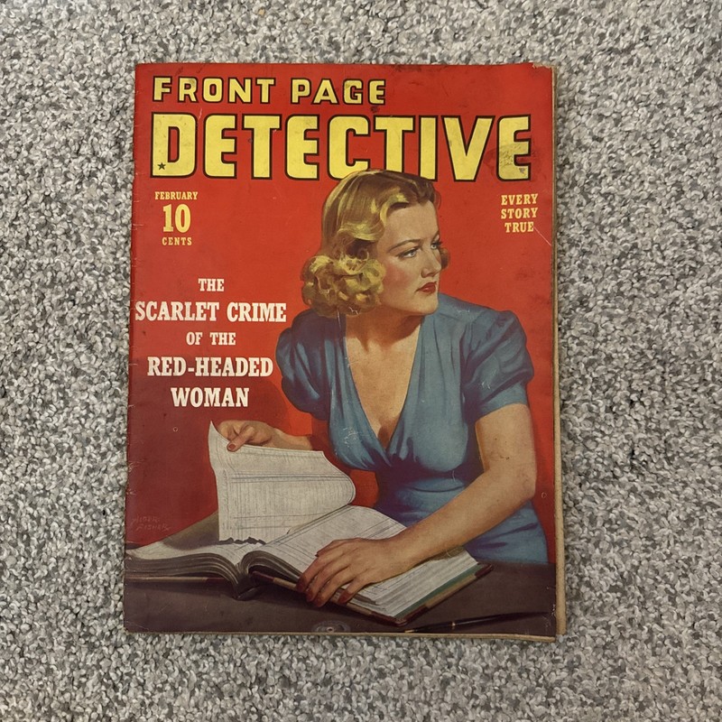 Front Page Detective Mag Feb 1940 : The Scarlett Crime of The Red-Headed Woman
