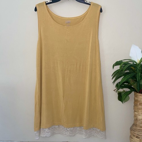 Logo Layers Tank Tunic Top Women Plus Size 3X Sleeveless Lace Knit Beige Mustard - Picture 1 of 9