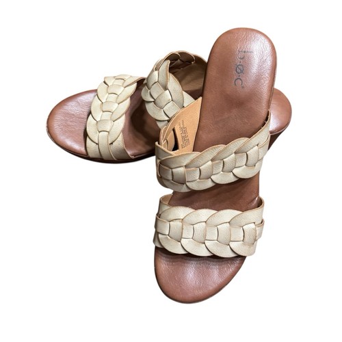 Sandalias Boc BORN Jillian Cuero Crema Tacón Deslizable Punta Abierta Verano 4 en Usado en Excelente Condición - Imagen 3 de 11