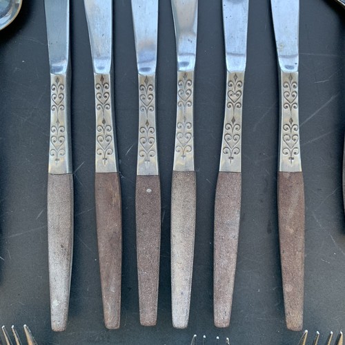 MCM Interpur INR2 Canoe Handle 11 Pc Japan Stainless Walnut Color Flatware Kitch - Picture 6 of 7