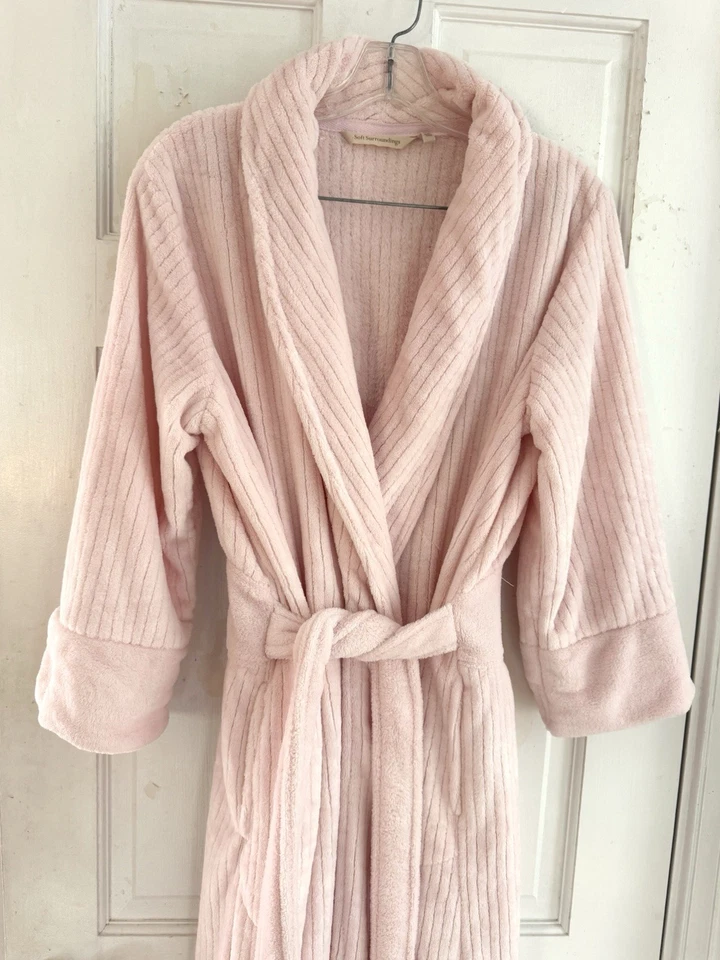 Soft Surroundings Plush Pink Bathrobe Sz Small Fleece Wrap Robe Housecoat Warm - Image 2 of 4