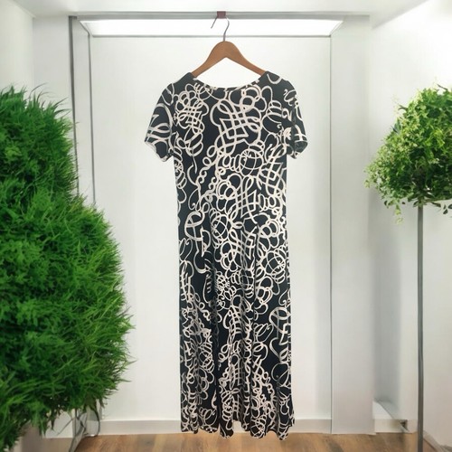Haani Kleid Damen Large Schwarz Weiß Maxi Abstraktes Muster Kurzarm - Bild 2 von 4