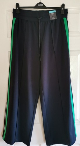 Ex M&S High Rise PULL ON Wide Leg SIDE STRIPE Trousers with ZIPPED Pockets - Picture 4 of 18