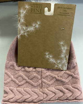 NWOT White Pine 100% Cashmere Mauve Pink Knit Beanie Hat w/ Faux Fur White Pom Womens White Pine 100% Cashmere Knit Beanie Winter Hat Pink  main image 3