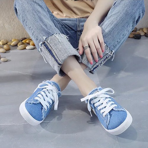 Damen Slipper Canvas Schuhe Flach Sneaker Freizeitschuhe Niedrig Obermaterial Schnürschuhe - Bild 6 von 18