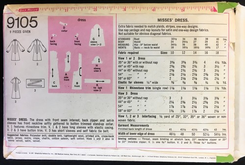 70er Jahre Gr. 10 B 32 1/2 Kleid Naht Interesse Einfachheit 9105 Muster Stehkragen - Bild 2 von 2
