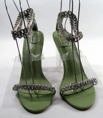 Cape Robbin silver green 4.5"block clear heel ankle strap shoe WOMEN Size  10 - Picture 2 of 6